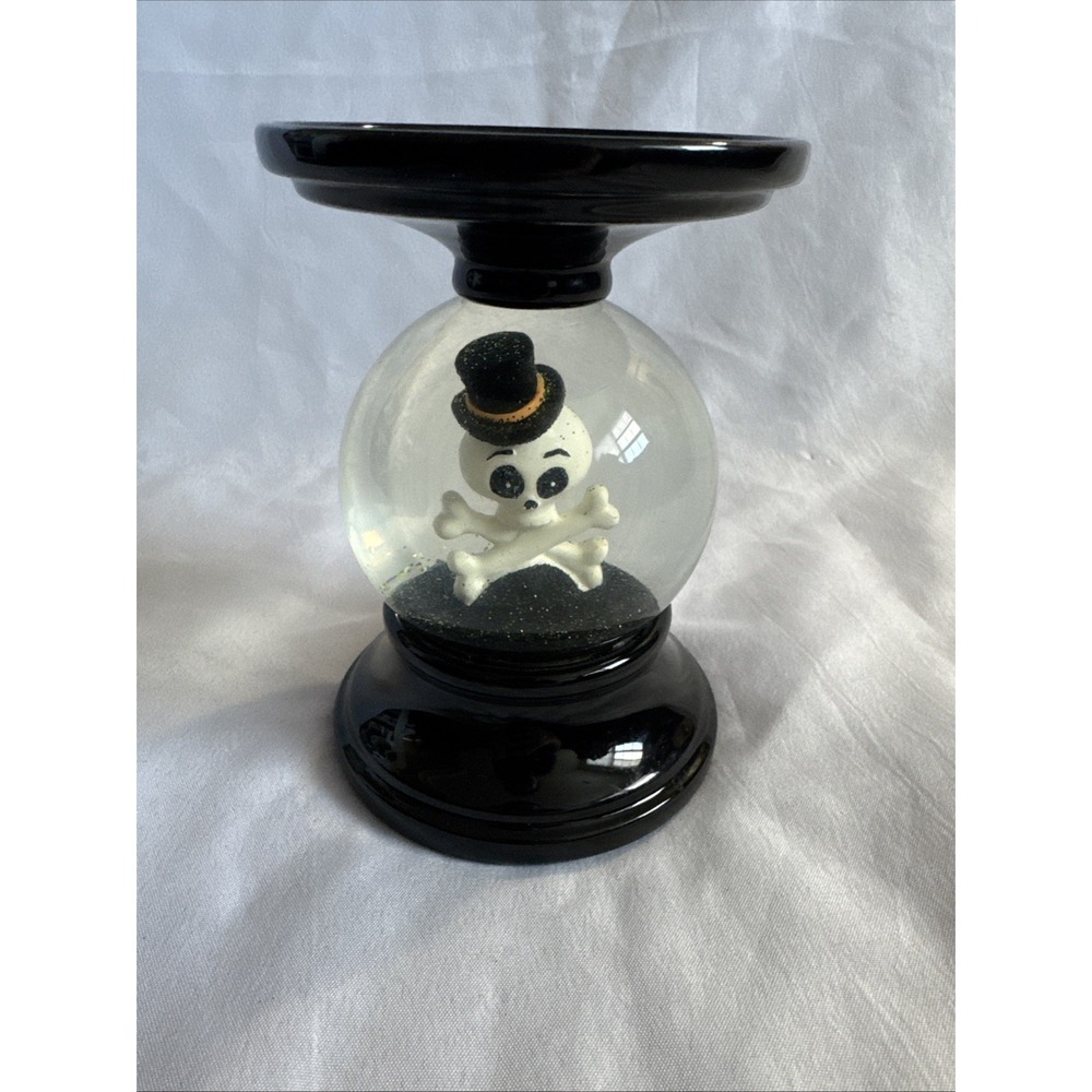 Bath & Body Works Halloween Skull Bones WaterGlobe Candle Pedestal Holder